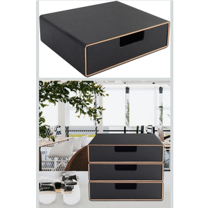 Stackable Organizer Drawer PU Leather Classic Handmade,Organize Home Office Desk Accessories and Sort Letter-Size Paper/a4 Document,Desk Caddy with Drawers Storage Box ,13.1x10x3.7inches,Black