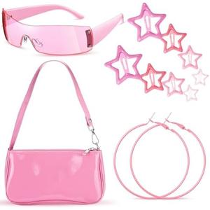 Moucuny 12 Pcs Y2k Accessories Set Patent Leather Shoulder Bag 2000s Sunglasses Circle Earrings Star Clips Women Gifts