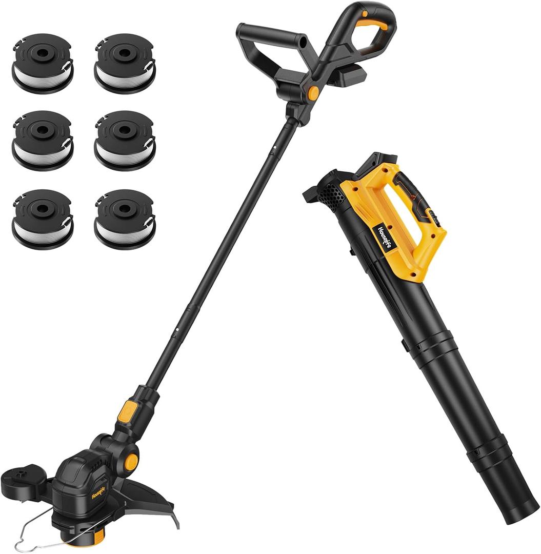 Cordless Weed Eater & Leaf Blower Combo Compatible with Dewalt 20V Max Battery(Tool Only), 12" Weed Wacker & String Trimmer Edger 3-in-1, Battery Operated Weed Trimmer with Auto-Feed (Black+Yellow)