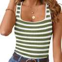 MEROKEETY Women's Summer Square Neck Tank Tops, Green, Small (S)