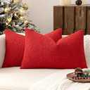 MIULEE 12x20 Inch Decorative Lumbar Pillow Covers for Couch Bed Set of 2 Textured Boucle Neutral Throw Pillow Covers Red Accent Solid Pillowcases Sofa Living Room Home Decor