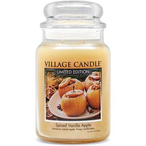 Village Candle Spiced Vanilla Apple, Large Glass Apothecary Jar Scented Candle, 21.25 oz, Ivory