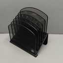 Inclined Desk File Organizer, 5-Section Vertical File Folder Holder Stand Metal Rack File Sorter for Office Classroom Desktop Organization (Black, 1Pack)
