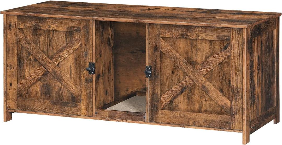 MAHANCRIS Cat Litter Box Enclosure for 2 Cats, 47.2" Hidden Litter Box Furniture with Double Room, Wooden Cat Washroom with Scratching Board, Indoor Cats House End Table, Rustic Brown CWHR1201