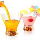 Martini Glasses Set of 2, 8oz Stemless Martini Cocktail Glasses, Crystal Martini Glasses for Margarita, Manhattan, Cosmopolitan, Home Bar, Parties, Martini Glassware Gift Set(Gold)