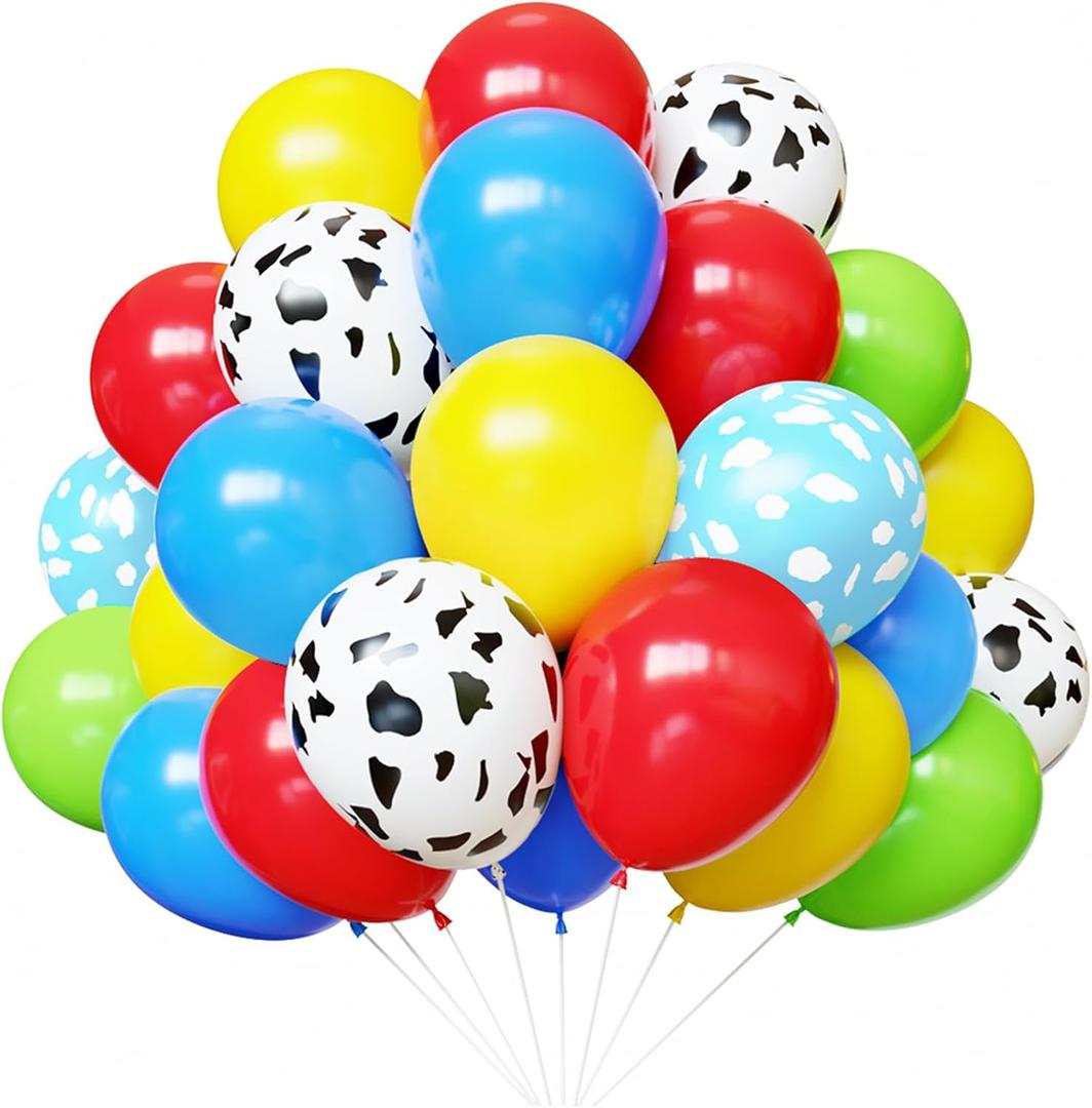 YMSZ Red Blue Green Yellow Latex Balloons, 67pcs 12 Inch Cow Print Balloons For Kids Boys Girls Birthday, Baby Shower Party Decorations