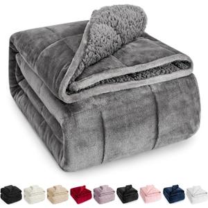 Wemore Sherpa Fleece Weighted Blanket for Adult, 12 lbs Dual Sided Cozy Fluffy Heavy Blanket, Ultra Fuzzy Throw Blanket with Soft Plush Flannel Top, 48 x 72 inches, Grey on Both Sides