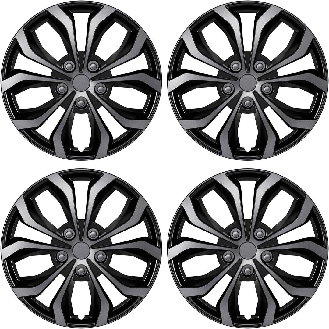 AutoBeeDen 4-Pack Universal Hubcaps Replacement R14 14 inch, Steel Wheel Rim Cover for Most Cars Trucks Sedans SUV, 14" 14 in Wheel Covers Hub Caps (Gray+Black Color)