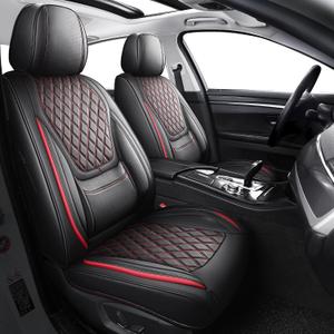 YIERTAI Full Coverage Universal Seat Covers Fit for Toyota Rav4 Honda Crosstour Hyundai Elantra Nissan Rogue Kia Soul Infiniti Chevy Mazda Lexus Acura RDX TSX Waterproof Leather 2PCS Black-Red