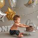 One Birthday Cake Topper Metallic Black First Birthday Cake Decoration