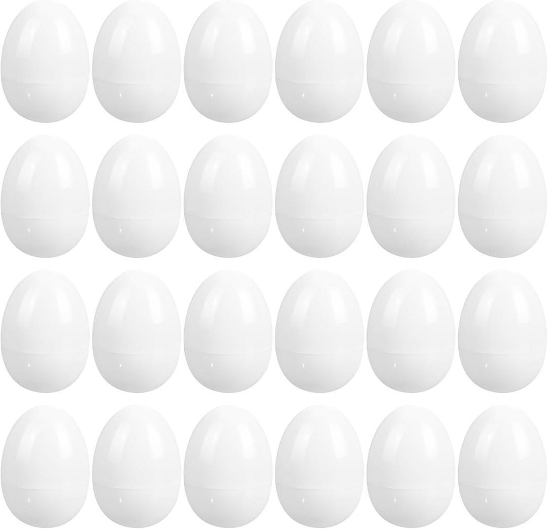 24 Pcs Easter Eggs Plastic Fillable Easter Eggs Bulk Empty Blank for Easter Basket Stuffers Fillers Easter Theme Party Favor Easter Hunt Stuffers Classroom Prize (White)