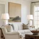 Modern Ceramic Linden Table Lamp - 26" White Ball Farmhouse Design, Classic Table Lamp Pottery Tapered Drum Shade for Living Room, Bedroom, Office, and Home White