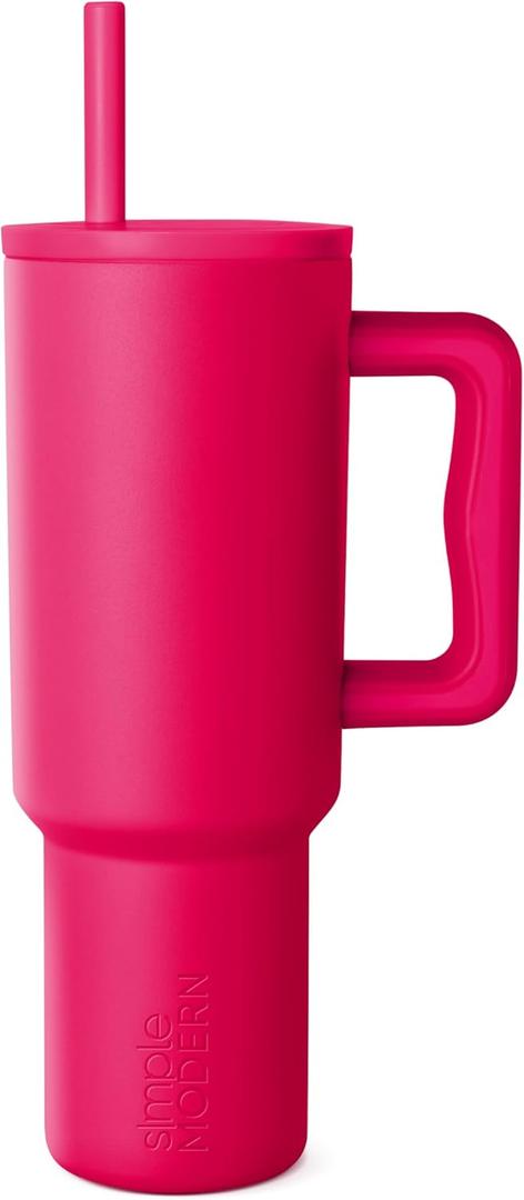 Simple Modern 40 oz Tumbler with Handle and Straw Lid | Leak-Proof Insulated Stainless Steel Water Bottle Travel Mug Cupholder Use | Gifts for Women Men Him Her | Trek Signature | Raspberry Ripple