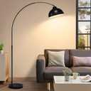 Modern Arc Floor Lamp with Metal Hanging Dome Shade, Industrial Adjustable Over the Couch Stand Up Light, Marble Base Farmhouse Tall Task/Reading Standing Lamp for Living Room Bedroom Office, Black