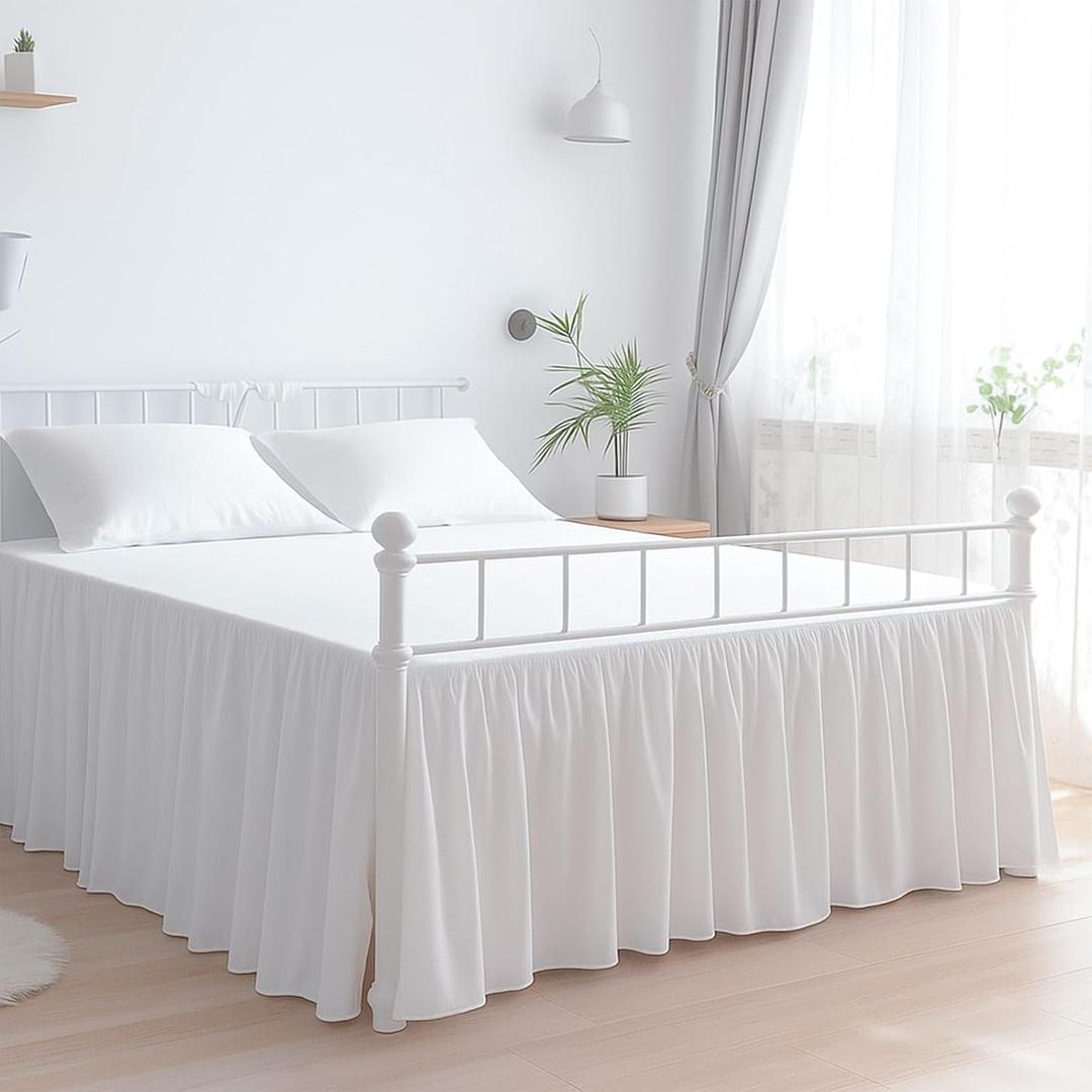 Premium Microfiber Queen Ruffled Bed Skirt, 21 Drop with Split Corners, Soft Wrinkle Free Bedskirt with Platform, Solid White Dust Ruffle for 60" x 80" Mattress