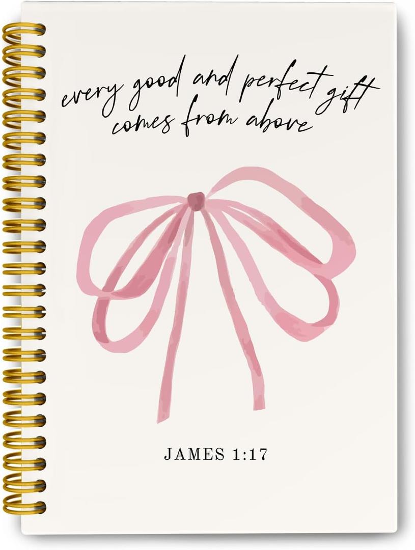 Chirstian Bible Verse Journaling Notebooks, Coquette Pink Bows Spiral Notebook, Christian James 1:17 Notebook Journal, Pink Office Supplies, Hardcover Spiral Lined Notebook 5.5 x 8.3