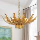 22 Modern Chandelier Brass Adjustable Classic Pendant Light Gold Leaf Foral Contemporary Pendant Lighting Fixtures for Dining Room Kitchen Island Living Room, UL Listed