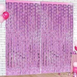 Yeaqee 4 Pcs Foil Fringe Backdrop, Purple Tinsel Curtains Pink Butterfly Foil Curtain for Party Decoration Photo Booth Prop Bachelorette Party Birthday Bridal Shower Wedding Grad Supplies