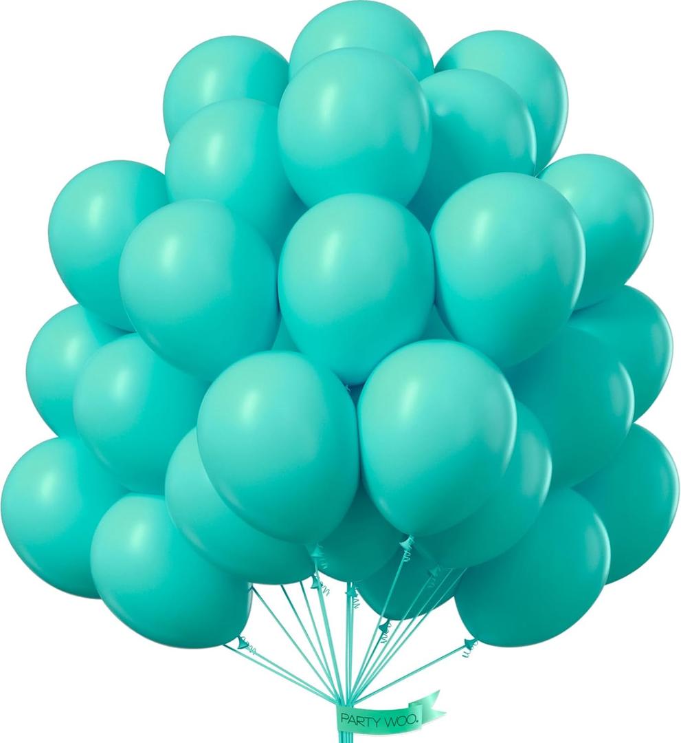 PartyWoo Teal Balloons 100 pcs 10 Inch Turquoise Aqua Blue Dark Teal Latex Helium Balloons for Graduation Wedding Baby Shower Bridal Shower Gender Reveal Birthday Party Decorations Teal-Y69