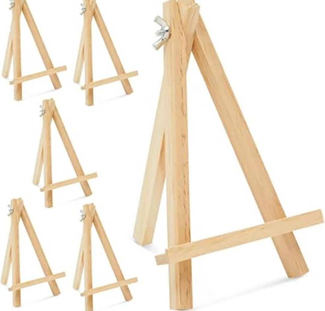 6-Pack Wooden Easel, Mini Easel Stands and Place Card Holders for Table Top Artwork Display, Invitations, Photos, Party Favors, DIY Arts and Crafts Projects (7 Inches)