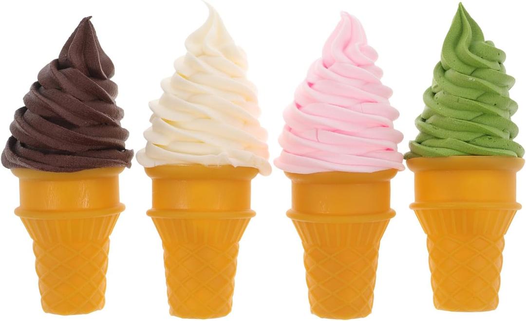 4pcs Simulated Ice Cream Cone Artificial Lifelike Fake Ice Cream Food Models Pretend Play Kitchen Food Toy for Shop Window Display Decor Party Photo Props