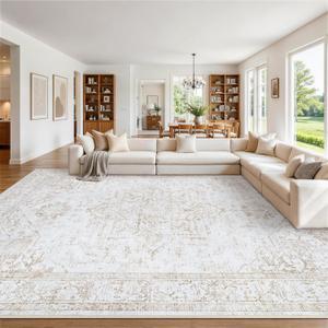 10x12 Washable Area Rugs for Living Room Beige Non-Slip Rug