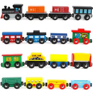 Wondertoys Wooden Train Set 16 PCS Train Toys Magnetic Set Includes Storage Bag - Wooden Track Accessories - Wooden Magnetic Car Set for Toddlers Kids Boys and Girls
