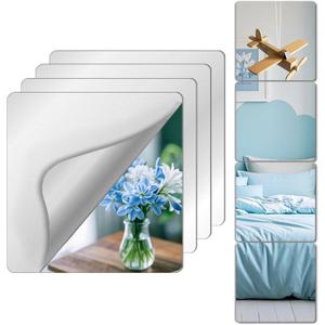 Unbreakable Mirror Tiles, 4PCS 10x10 Peel And Stick on Mirror for Wall Mirrors Decorative, Toddlers for Kids Bedroom, Plastic Gym Frameless Door Small Adhesive Mirrors for Classroom Decor Stickers