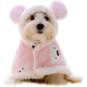 Size Small to Large, Dog Winter Coat with Hat, Kitten Thicken Cloak Blanket, Pets Nightgown for Small Medium Dogs Pink Medium (M: Recommand Weight 7-14 lbs (3.5-6.5kg))