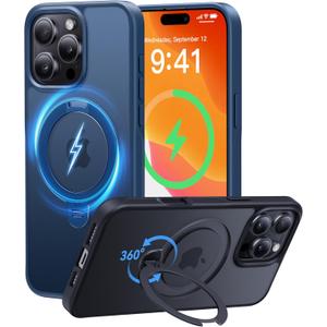 CASEKOO Patented 360 Spin Magnetic Stand for iPhone 16 Pro Case [Military Drop Protection] [Non-Slip Edge] [Compatible with MagSafe] Matte Shockproof Slim for iPhone 16 Pro Case 6.3'', Blue