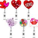 Landical 6 Pcs Valentine's Day Retractable Badge Reel Acrylic Glitter Retractable Badge Holder with Swivel Alligator Clip Cute Holiday ID Clip for Nurse Office Worker Doctors Teachers(Heart)