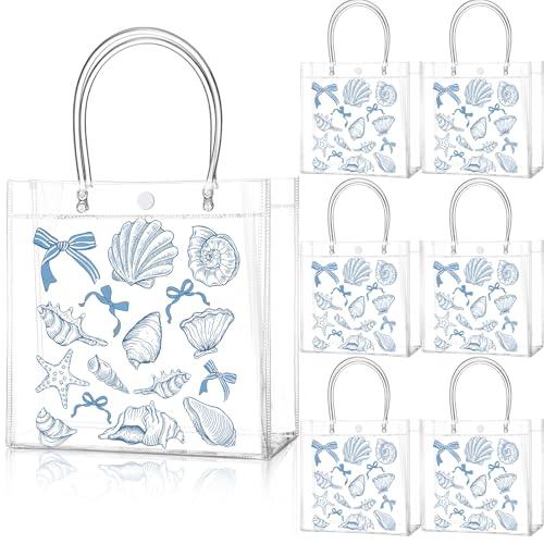 Teenyyou 24 Pcs Ocean Seashell Beach Gift Bags with Handles Starfish Shell PVC Gift Bags Candy Treat Tote Party Favor for Birthday Party Supplies