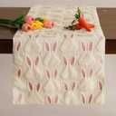 Easter Table Runner 13x120 Inch Soft Plush Faux Fur Jacquard Pink Ears Beige Rabbit Table Runner, Seasonal Spring Easter Kitchen Dining Table Decoration for Home Party Decor ZR005B120