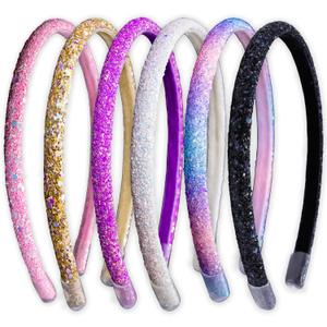 FROG SAC 6 Headbands for Girls - Thin Glitter Head Bands for Kids, Sparkle Hair Band Accessories for Toddlers, Cute Little Girl Headband Set, Sparkly Tween Easter Basket Fillers Stocking Stuffers
