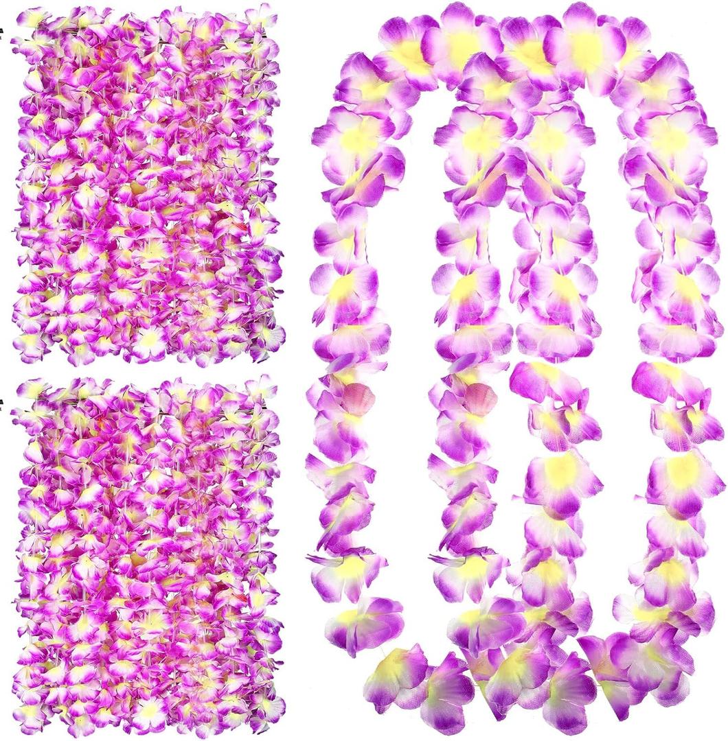 Set of 36 Hawaiian Leis Flower Lei Hawaiian Necklace Tropical Hawaii Luau Party Favors Decoration for Beach Birthday Graduation Kids Photo Prop, 41 Inches (Purple)