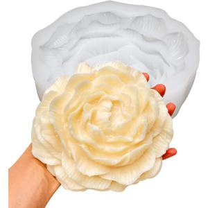 Super Large Peony Flower Silicone Mold 6 Inch Huge Big Peony Silicone Candle Mold 3D Flower Soap Silicone Mold Big Peony Fondant Mold for Cake Decoration Candle Soap Craft Making