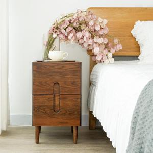 Narrow Nightstand, Mid Century Modern Nightstand, Solid Wood Bedside Table, Side Table witn Drawers (Walnut, 11.81inches)