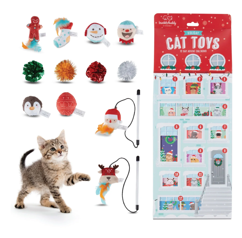 Buddy Buddy 12 Day Festive Whisker Wonderland Advent Calendar Surprise Each Day For 12 days Winter Wonderland Gift Box for Cats, with Catnip-Infused Delights, Plush Crinkle, Balls, and More