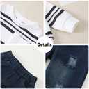 XUANHAO 4T 5T Boy Clothes Winter Kids Outfits for Boys Fall Clothing Long Sleeve Crew Neck Pullover Denim Pant Sets Stripe Sweatshirt Ripped Jeans Boys Clothes Size 4-5T