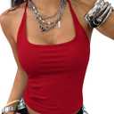 KIRUNDO Halter Tops for Women Crop Tank Going Out Tops Y2k Trendy Camisole Workout Sleeveless Backless Summer Clothes 2026 (Red, XS)