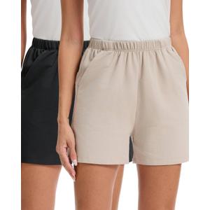 Women's Cotton French Terry Sleep Shorts Thick Breathable Non-See-Through with Pockets Elastic Waist Lounge Shorts (L)