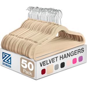 Zober Velvet Hangers 50 Pack - Ivory for Coats, Pants & Dress Clothes - Non Slip w/ 360 Degree Swivel, Holds up to 10 lbs - Strong Felt Hangers for Clothing
