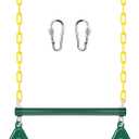 LadyRosian Gym Rings Trapeze Swing Bar 16", Heavy Duty 47" Chain Swing Set Accessories with Locking Carabiners, Monkey Bars for Backyard, Playground, Playroom (Green)