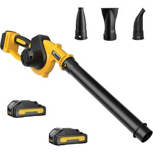 Leaf Blower Cordless with 2 Batteries and Fast Charger, 210 MPH Battery Powered Blower with 3 Nozzles, 3 Speed Modes, Lightweight & Small Electric Leaf Blowers for Lawn Care, House, Leaves, Dust, Snow (Yellow)