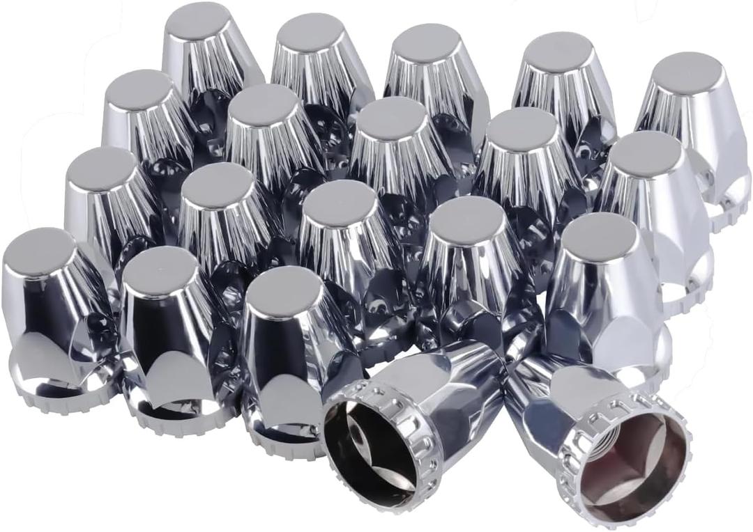 33mm by 2 3/4in Thread On Chrome Nut Cover Caps ABS Plastic Anti-Rust Screw-on Lug Nut Covers for Semi Trucks (Pack of 20)