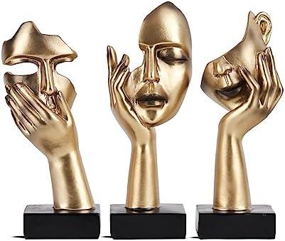 oliruim 3 Pcs Thinker Small Statue Set - Black Gold Abstract Art Figurines Home Living Room Aesthetic Decor Floating Shelf Coffee Table Office Desk Bathroom Counter Decor (3 Pcs Gold, 6")