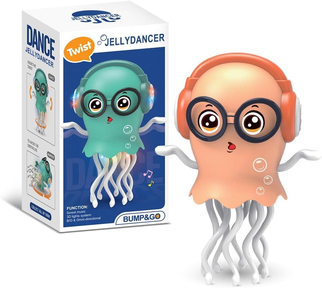 Christmas Baby Toy Dancing Jellydancer, Crawling Jellydancer Tummy Time Toy, Xms Gifts Magic Dancing Music Crawling Toys for 3 4 5 6 7 8 Year Old Boy Girl Kids Birthday Gifts, Xmas Presents (Orange)