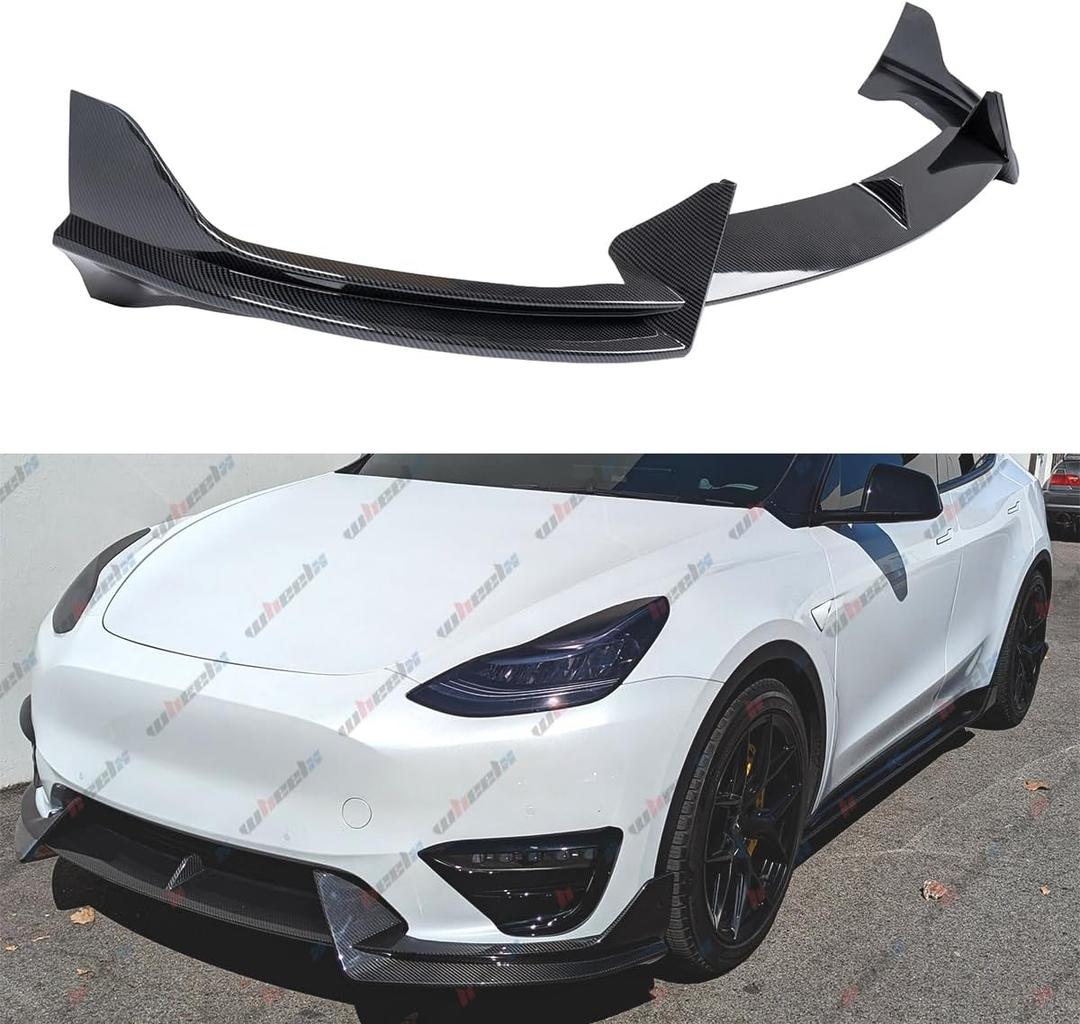 3Pcs Front Lip Compatible with 2020-2024 Tesla Model Y, Bumper Air Dam Lower Chin Splitter Protection Body Kit Fits 2020 2021 2022 2023 2024 (Carbon Fiber Pattern)