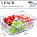 VERONES 5 Pack Glass Meal Prep Containers 3 Compartment Set, 36OZ Airtight Glass Lunch Containers, Glass Food Storage Containers with Lids, for Microwave, Oven, Freezer & Dishwasher Friendly,Grey