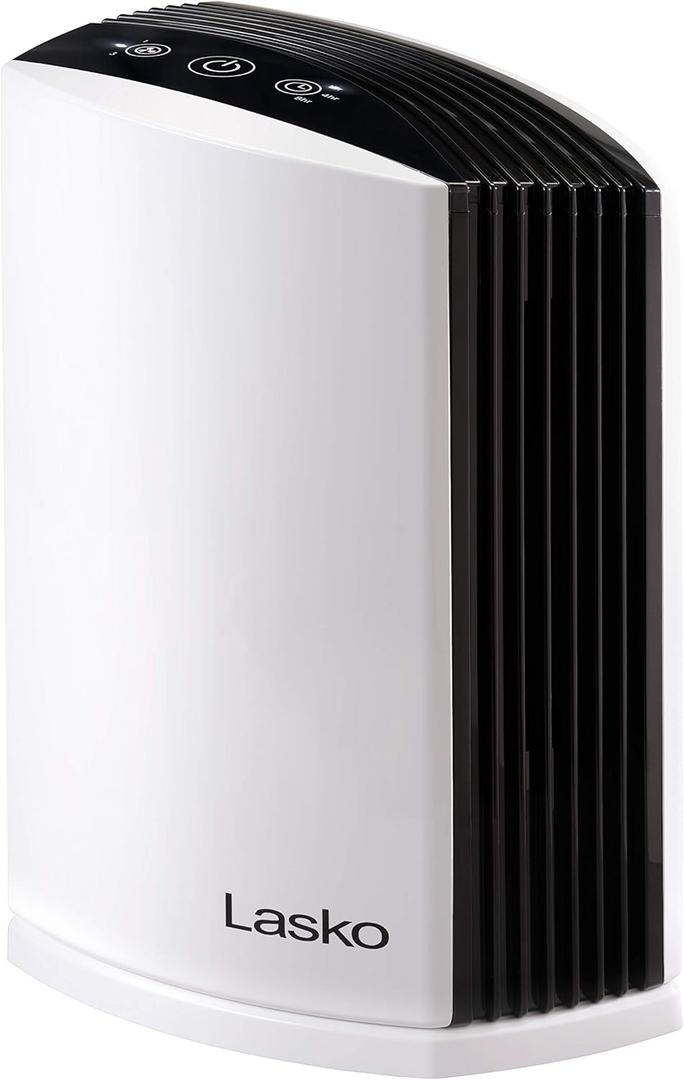 Lasko LP200 HEPA Desktop Air Purifier with Timer for a Cleaner,Fresher Home Environment 2-Stage Filtration Removes Smoke, Odors, Pet Dander, Virus Sized Particles,Pollen, 14.75" x 7.3 x 10.3, White